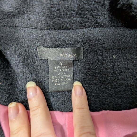 WD NY Silk Black with Pink Accents Trench Coat Womens 8 - Picture 5 of 6